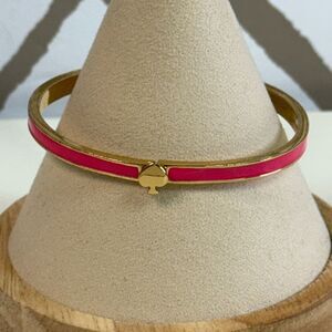 Kate Spade Thin Pink & Gold Signature Spade Enamel Hinged Bracelet